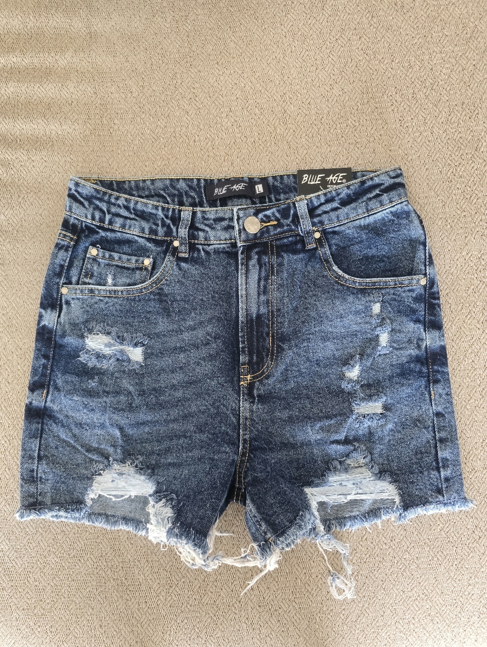 Blue Age Butt Lifting High Rise Distressed JS-2021 Jean Shorts - Size Large